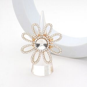 Abalone Stretch Rhinestone Crystal Flower Fashion Ring Finger Adjustable